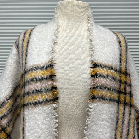 Steve Madden Plaid Fringe Scarf - White, Yellow, Black - Picture 2 of 9